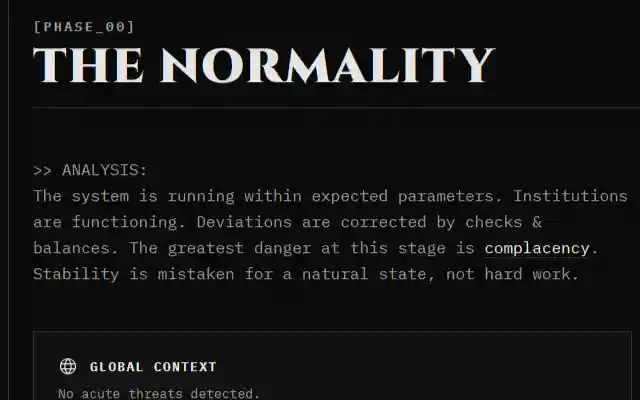 Preview of the phase 00 section 'The Normality' from the Slippery Slope website.